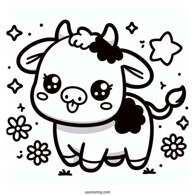Cute Kawaii Cow Coloring For Preschoolers