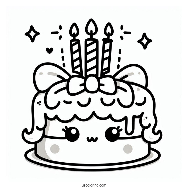 Cute Cartoon Birthday Cake With Candles On Top Coloring Sheet