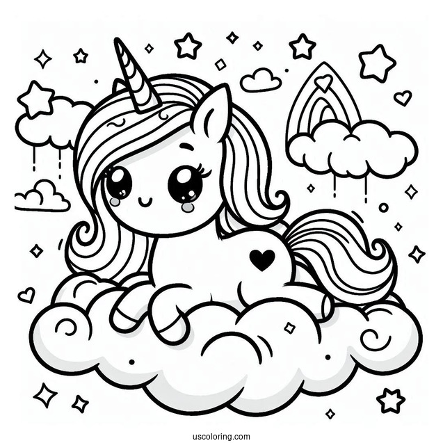Beautiful Kawaii Unicorn On A Clouds