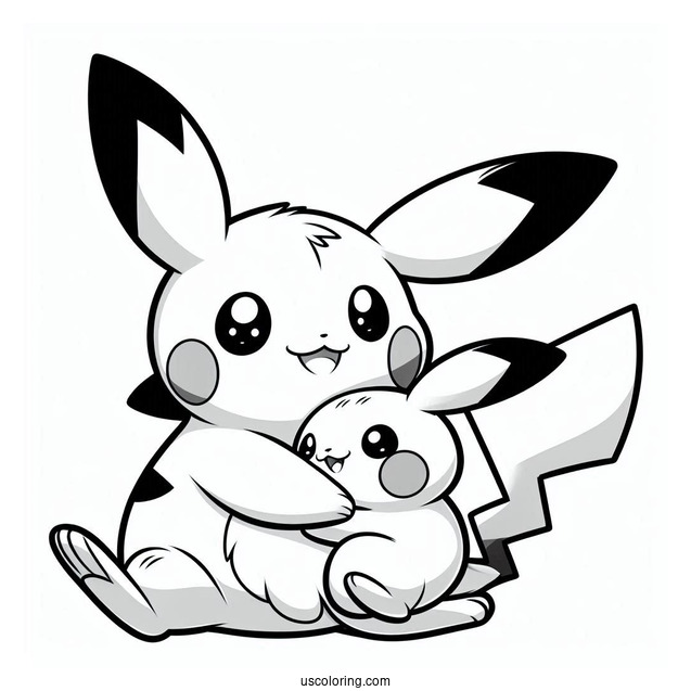 Kangaskid Hugging Pichu Coloring Page For Kids