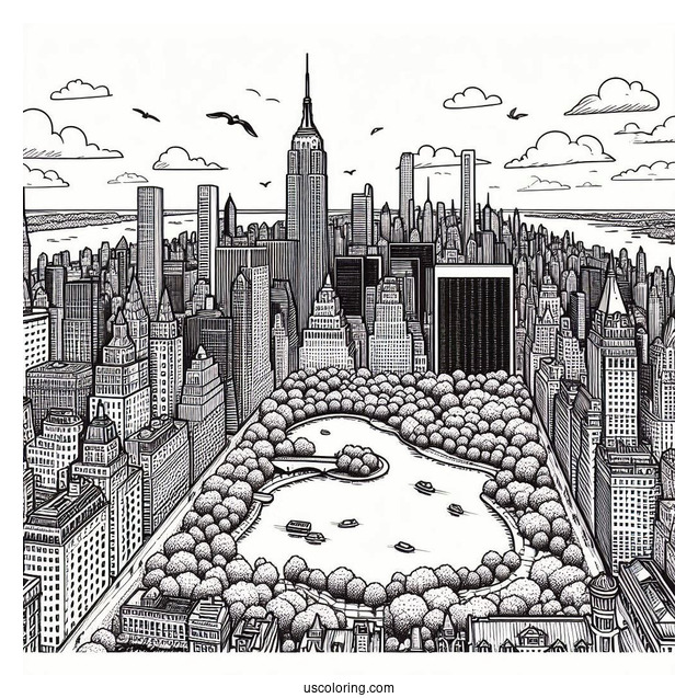 New York Coloring Page Of Top View Of Central Park