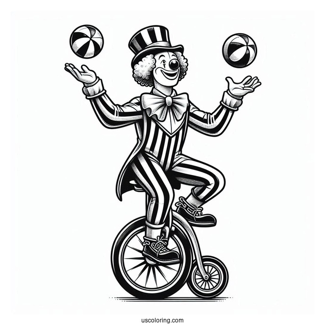Clown Juggling While On Unicycle