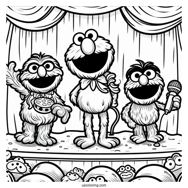 Elmo, Oscar The Grouch, Cookie Monster, And Grover On Stage