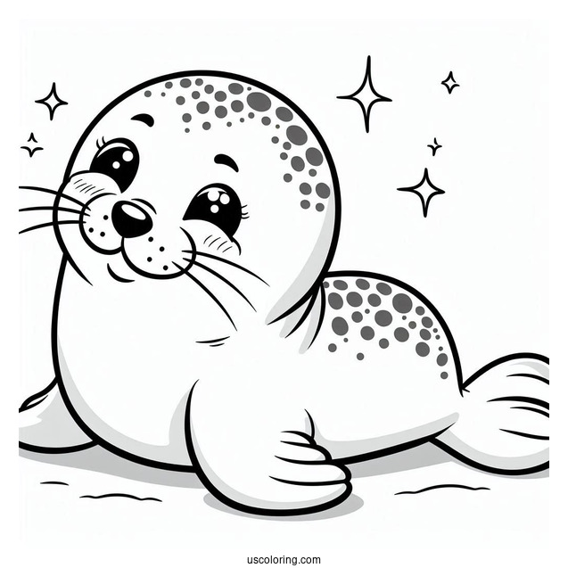Smiling Baby Seal Coloring Page For Preschoolers