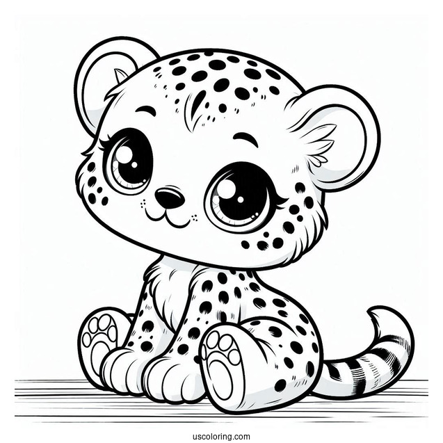 Kawaii Baby Cheetah Coloring Page Sitting Down