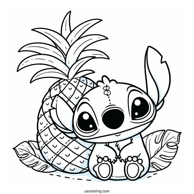 Funny Stitch With Pineapple Coloring Page Head For Preschoolers