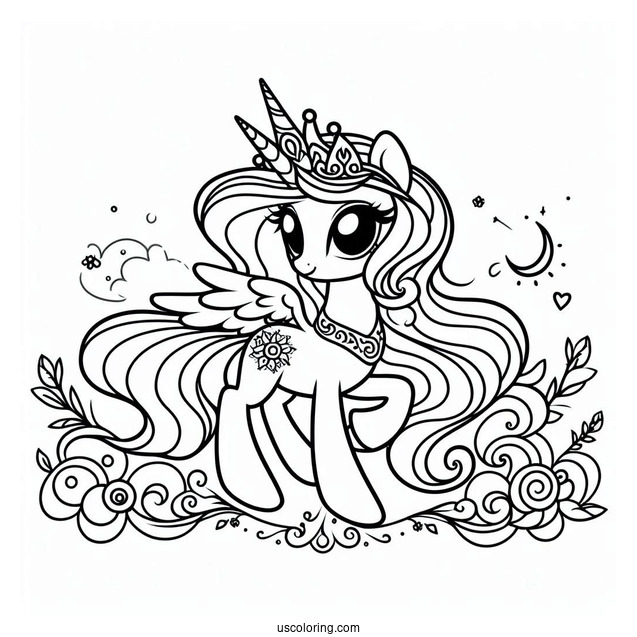 Simple Princess Celestia Coloring Page For Preschoolers