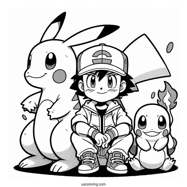 Ash Character With Pikachu And Charmander