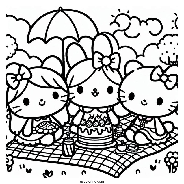 Sanrio Coloring Pages Of Friends At A Picnic