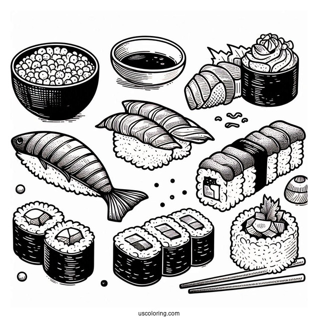 Japanese Sushi Coloring Page