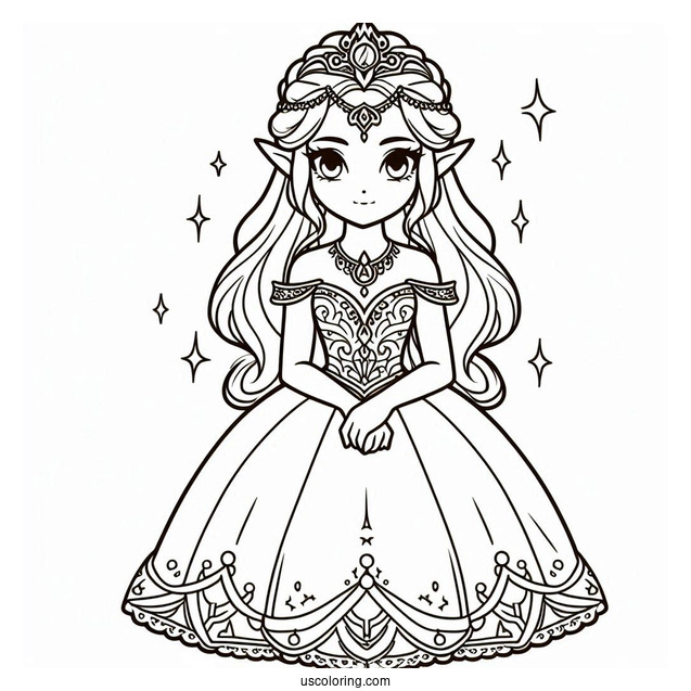 Princess Coloring Page Of Princess Zelda In Gown