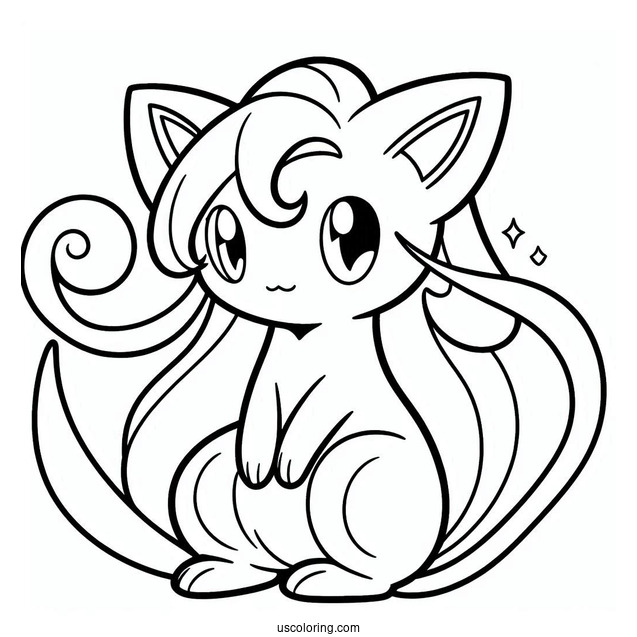 Simple Mega Mew Coloring Page Outline