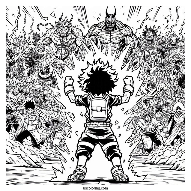 Deku Coloring Page In Battle