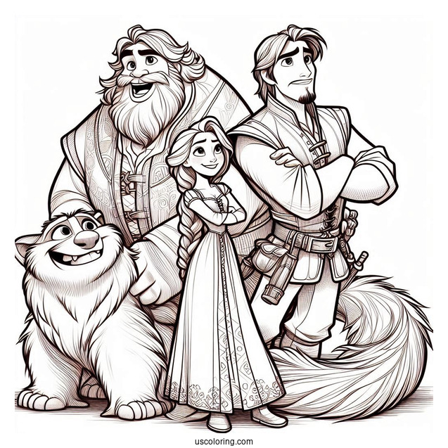 Coloring Page Of Maximus, Rapunzel And Eugene