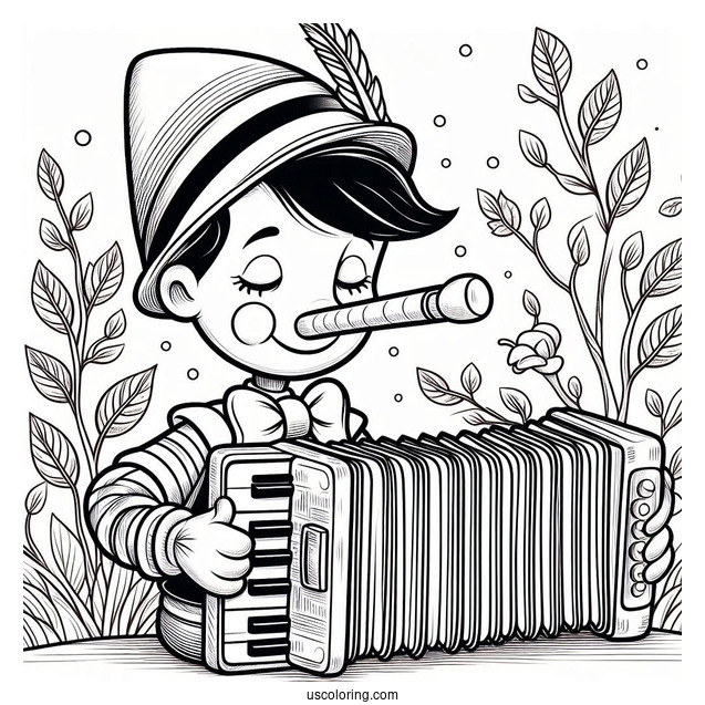 Pinocchio Coloring Page Of Playing The Accordion