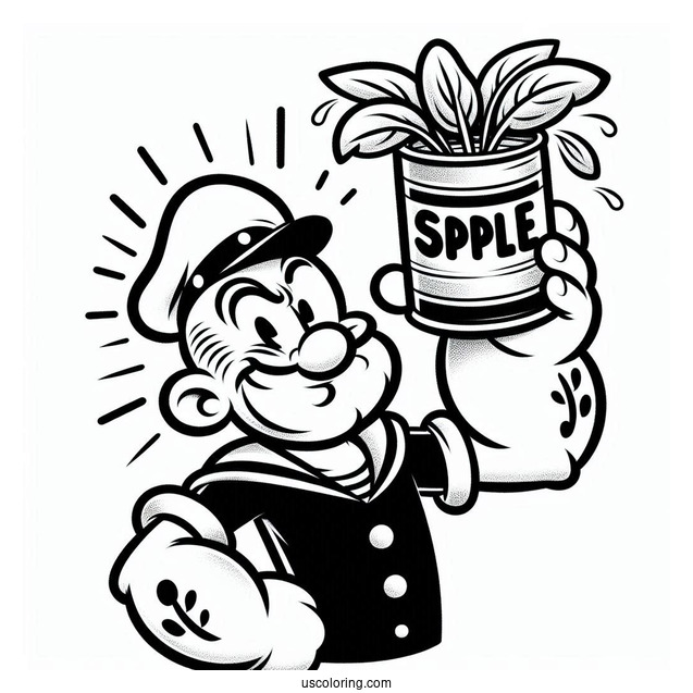 Popeye Coloring Page Holding Up Can Of Spinach