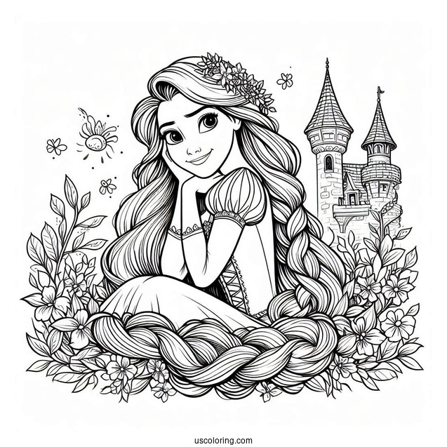 Tangled Coloring Page With Rapunzel
