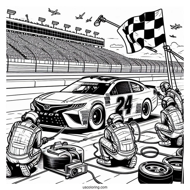 NASCAR Coloring Page Car In Pit Stop During Race