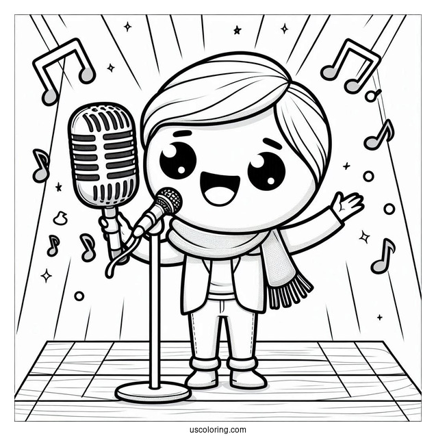 Sing Coloring Page Of Mike Holding Up Microphone On Stage