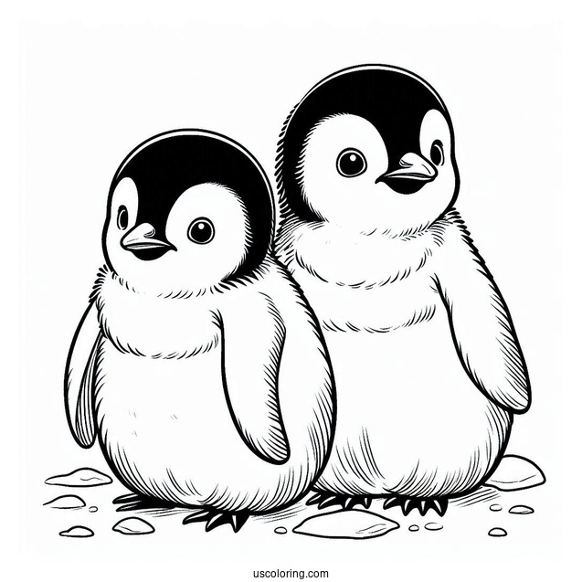 Two Baby Emperor Penguins Coloring Sheet