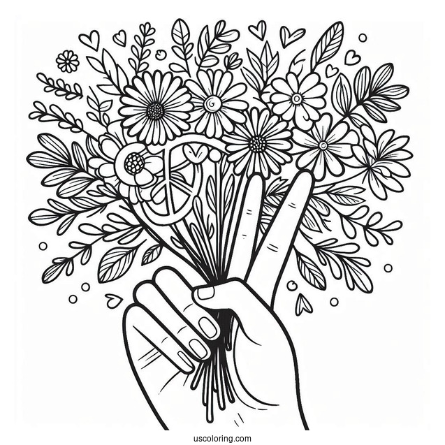 Easy Hands Holding Up A Floral Peace Coloring Page