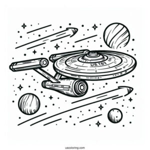 Star Trek Coloring Page Of USS Enterprise In Outer Space For Kids