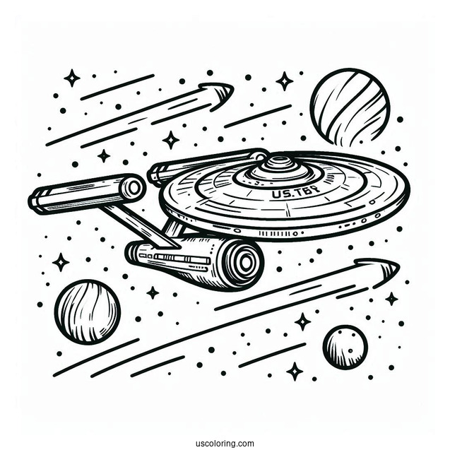 Star Trek Coloring Page Of USS Enterprise In Outer Space For Kids