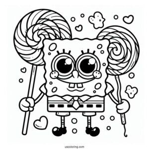 SpongeBob Holding Lollipop To Color