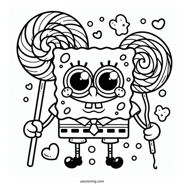 SpongeBob Holding Lollipop To Color