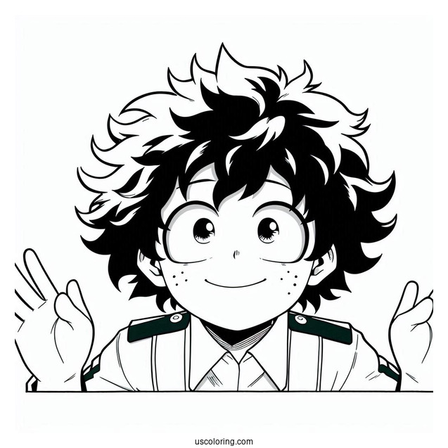 Deku Coloring Page Of Easy Izuku Midoriya Smiling For Kids