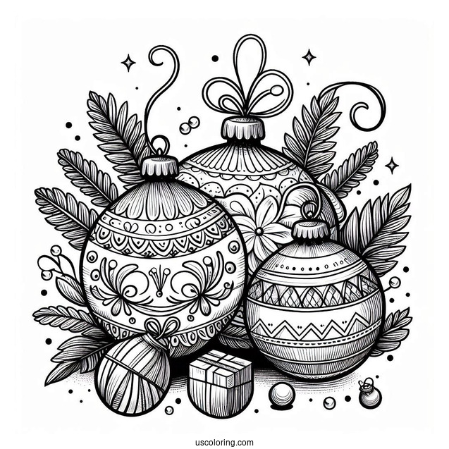 Full Page Realistic Baubles Christmas Ornaments Coloring Page