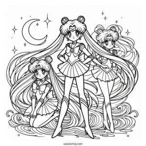 Coloring Page Of Sailor Moon With Sailor Guardians