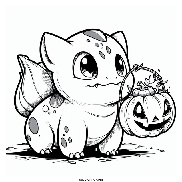 Bulbasaur Coloring Page Carrying Jack O Lantern On Halloween