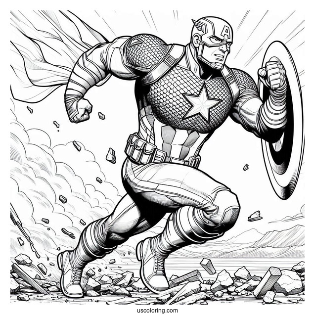 Captain America Running Through Rubble