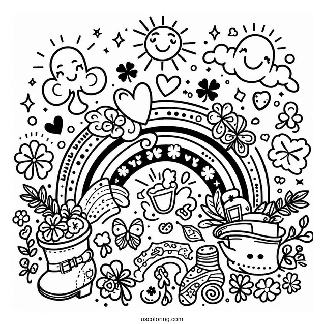 Happy St Patrick_s Day Coloring Page With Rainbow And Lucky Charms