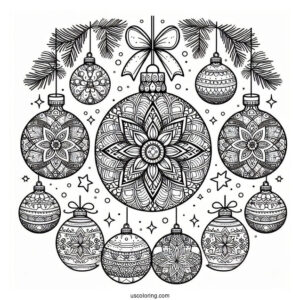 Christmas Mandala Coloring Page Baubles