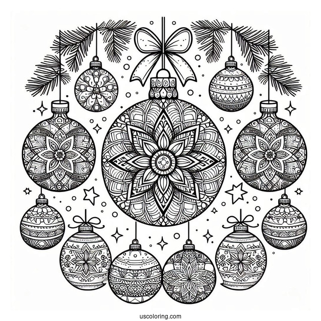 Christmas Mandala Coloring Page Baubles