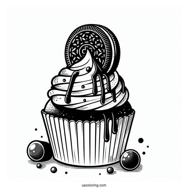 Cupcake With Melting Chocolate And Oreo To Color