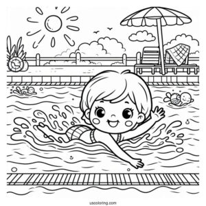 Kids Swimming Coloring Page In The Pool