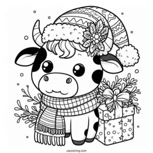Christmas Themed Cow Coloring Page