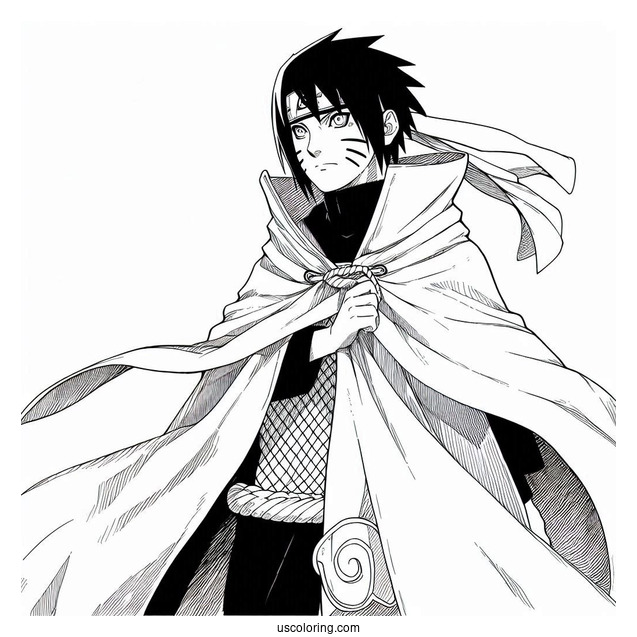 Naruto Coloring Page Of Itachi Uchiha in Akatsuki Cloak