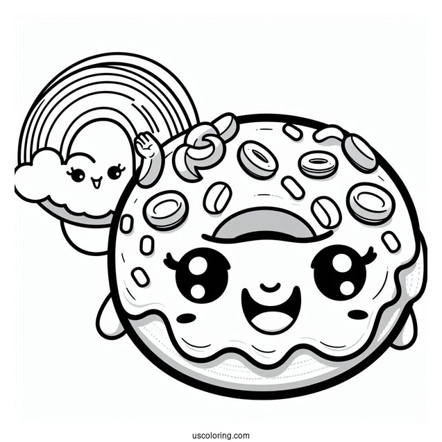 Smiling Cartoon Donut Coloring Page Waving Hand For Kids