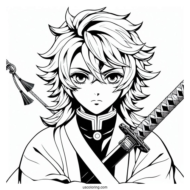 Detailed Tanjiro Coloring Page With Sword