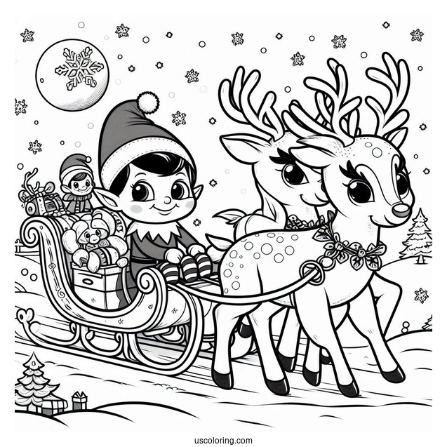 Elf On The Shelf With Reindeer And Sleigh