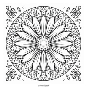 Easy Round Daisy Flower Mandala Coloring Page For Kids