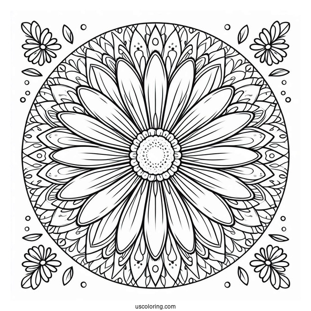 Easy Round Daisy Flower Mandala Coloring Page For Kids