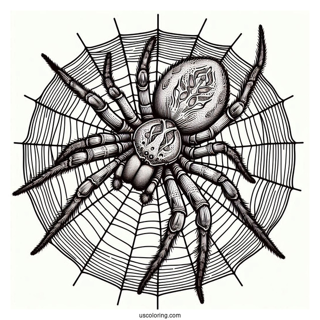 Detailed Huntsman Spider On Web To Color(1)