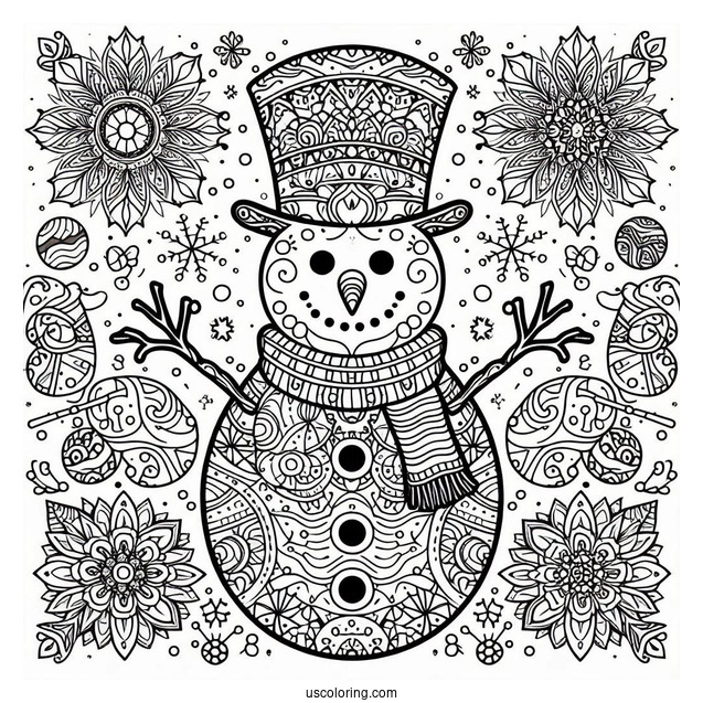Snowman Mandala To Color For Adults