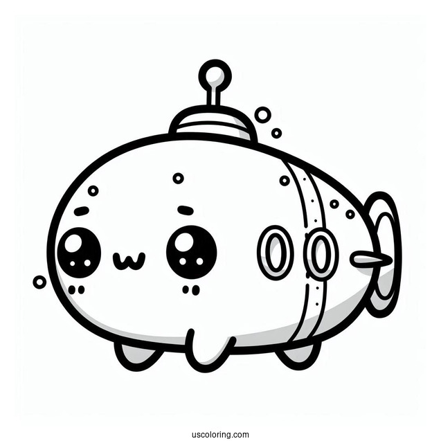 Kawaii Submarine Coloring Page For Preschoolers