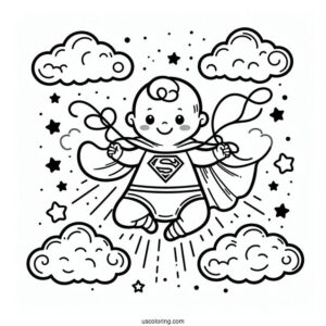 Super Baby Coloring Page In The Clouds
